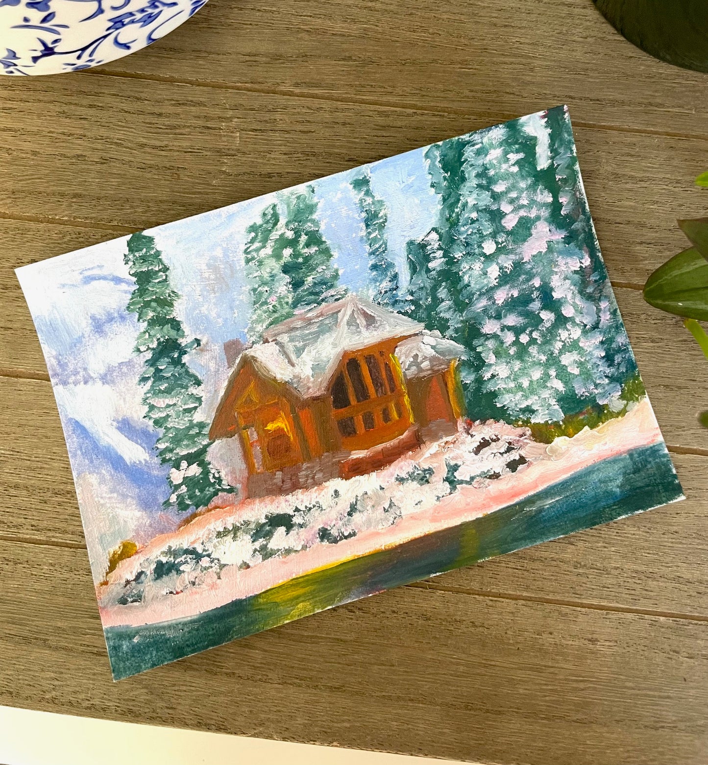 Winter's Cabin Oil Painting