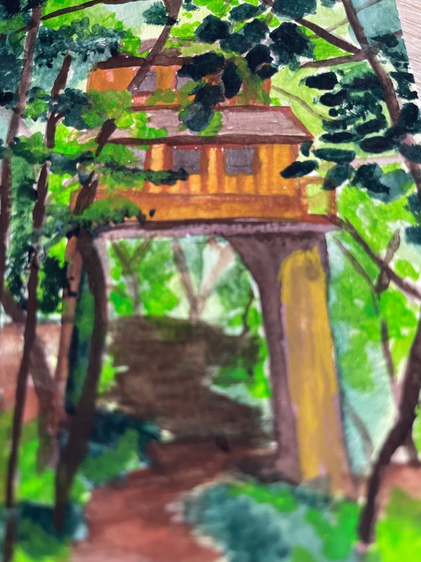 Treehouse Gouache Painting on paper