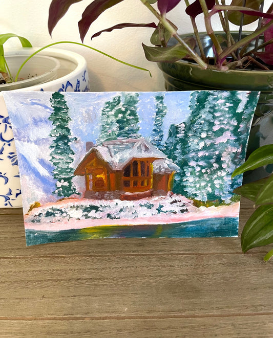 Winter's Cabin Oil Painting