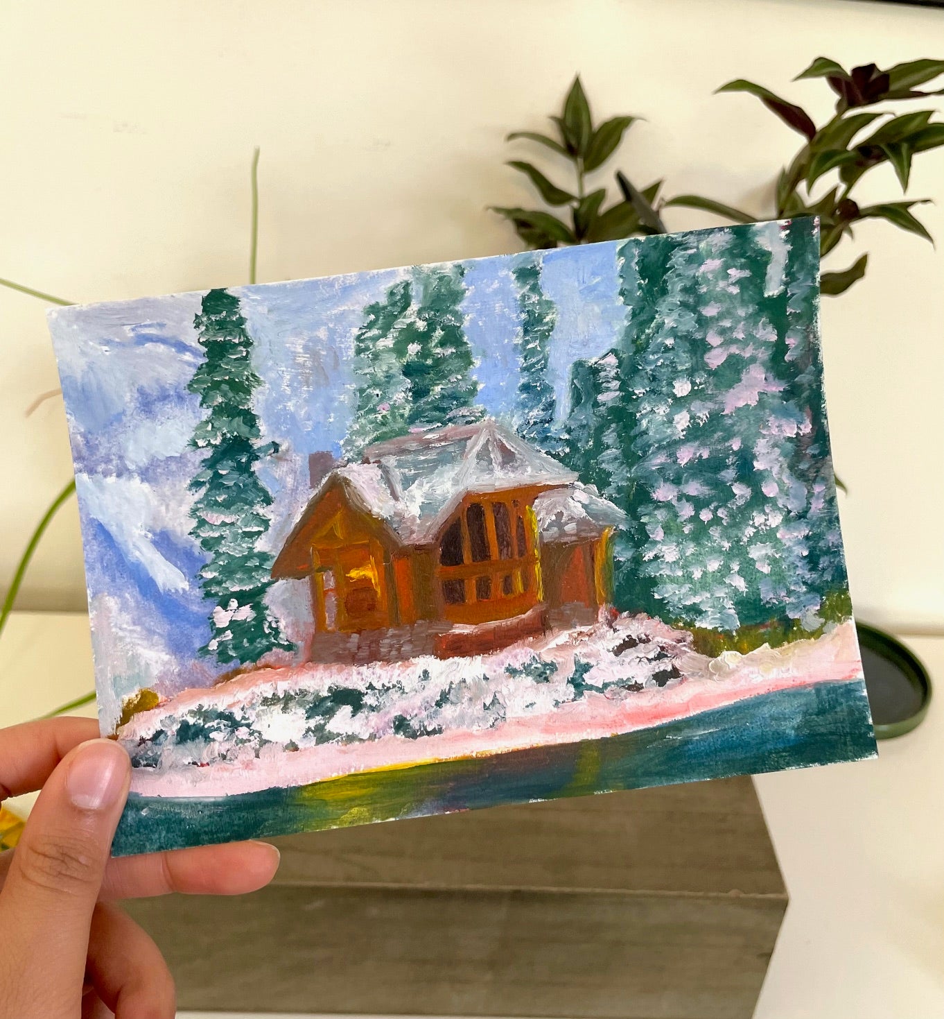 Winter's Cabin Oil Painting